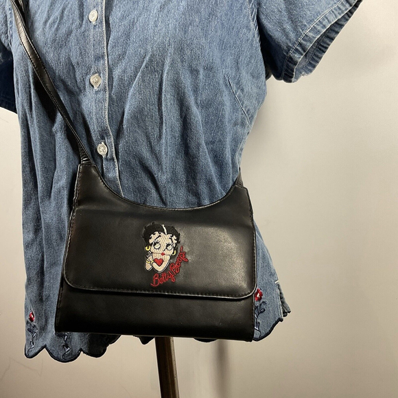 Vintage Betty Boop Black Purse Bag 90s Y2K Faux Leather And Collectable Tin - Picture 7 of 14